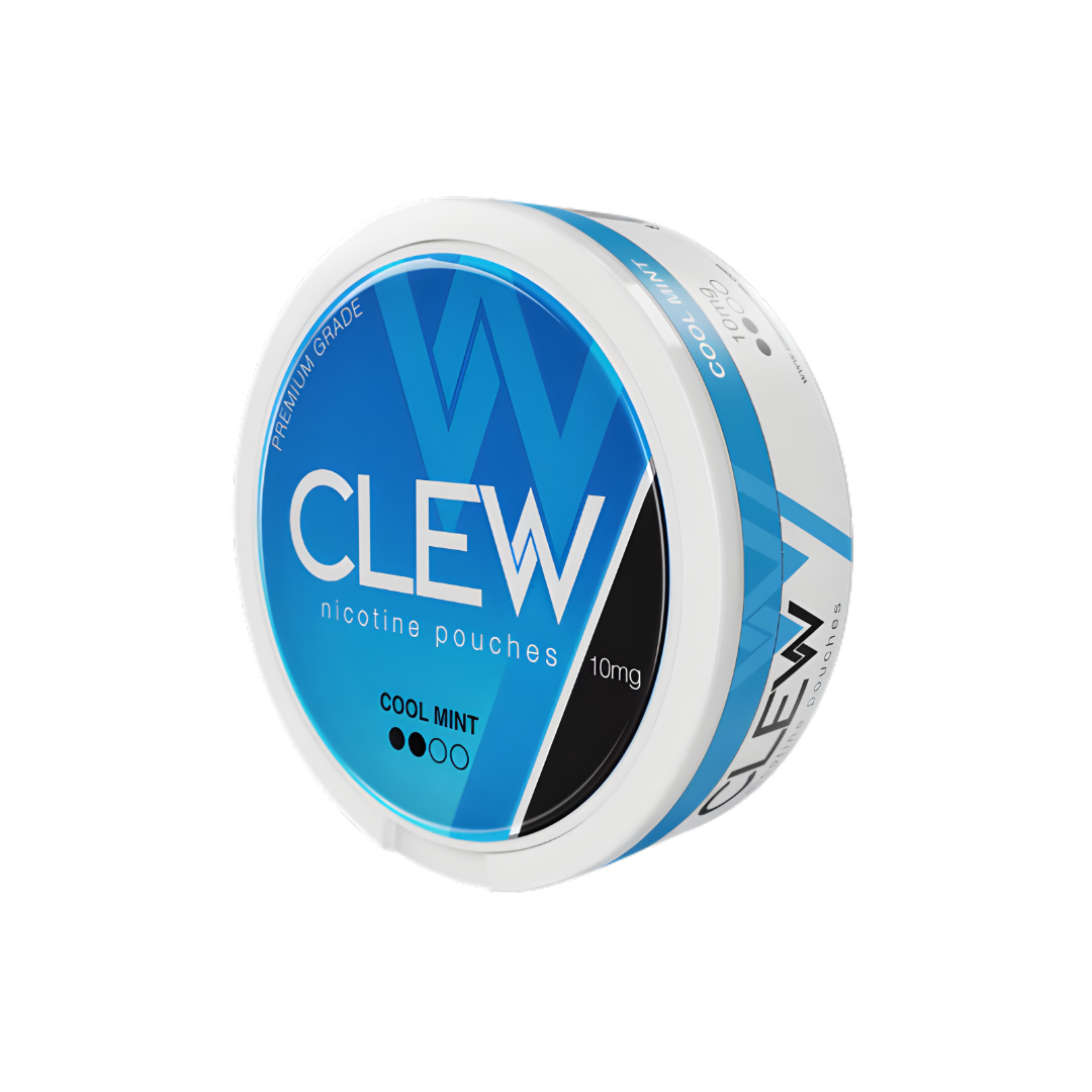 Detail close-up of the round container featuring a blue, white, and black label design on a white background.