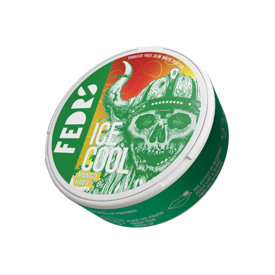 Detail close-up of the green can featuring a skull design, with branding text and a transparent background.