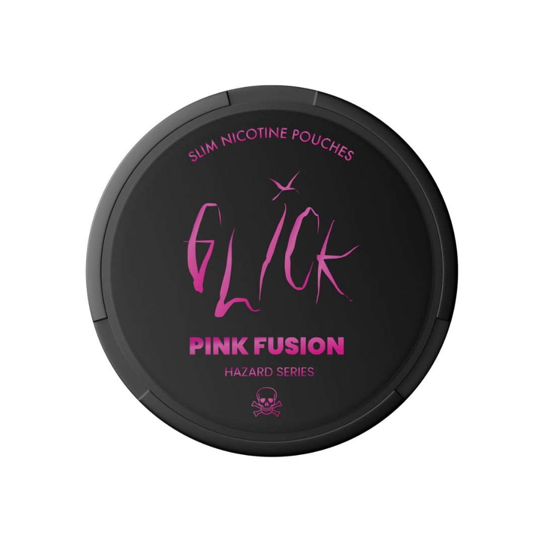 Detail close-up of a pink powder container featuring bold text on a transparent background