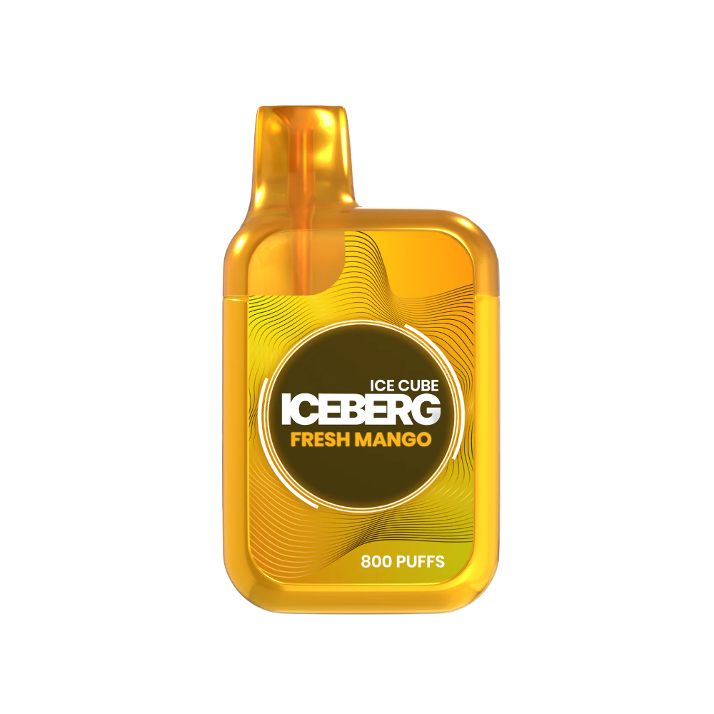 Front view of the yellow vape bottle with a curved shape and flip-top cap on a white background