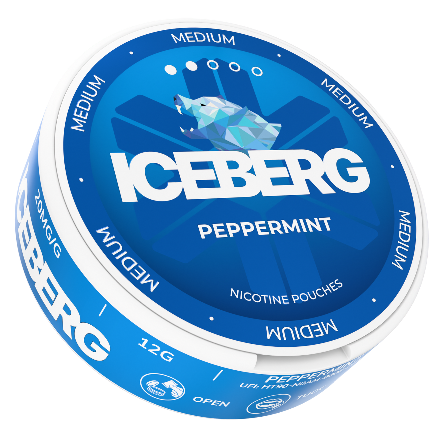 Front view of the blue and white peppermint tobacco can featuring peppermint flavor.