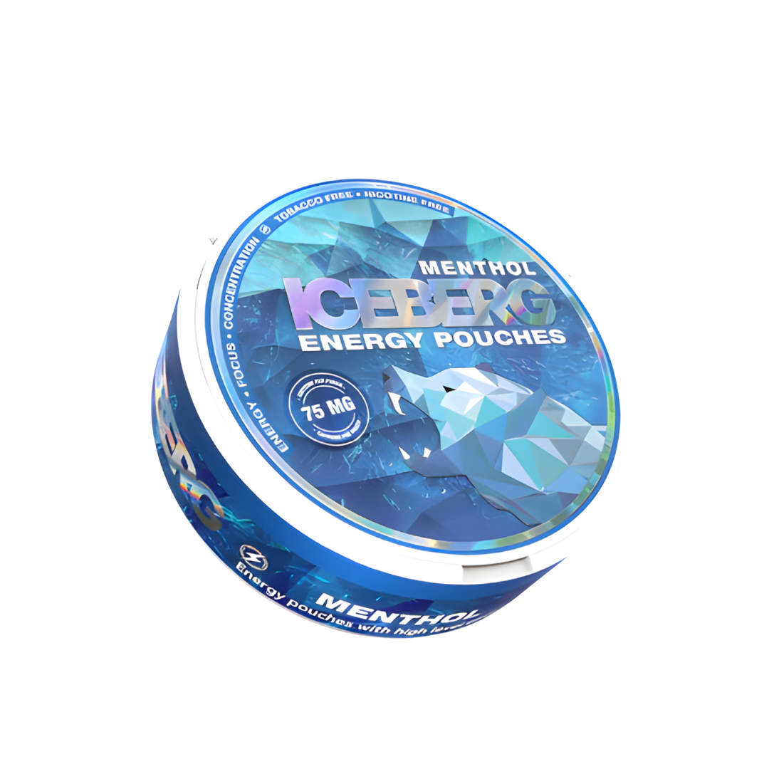 Front view of a blue ice cream tub featuring colorful design and branding text on a transparent background.