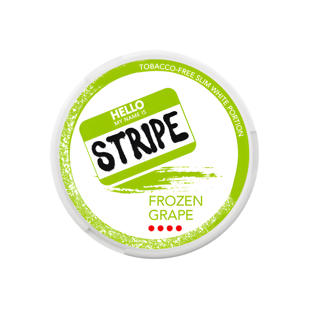 Detail close-up of a frozen grape dessert in a circular container with green and white label.