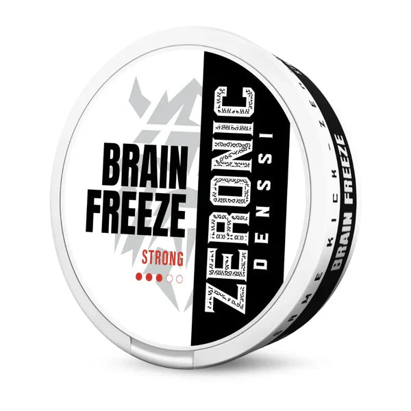 Front view of the Denssi Brain Freeze container featuring the logo and text label on a white background.