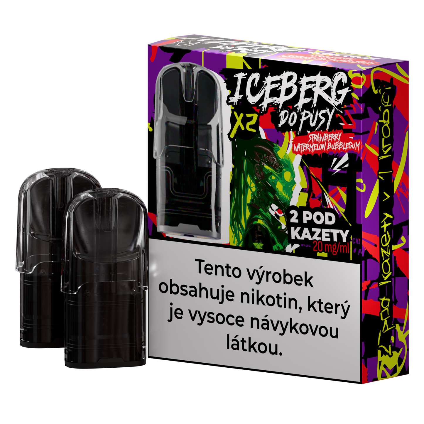Colorful packaging of the Iceberg Do Pusy Pods featuring strawberry, watermelon, and bubblegum flavors.