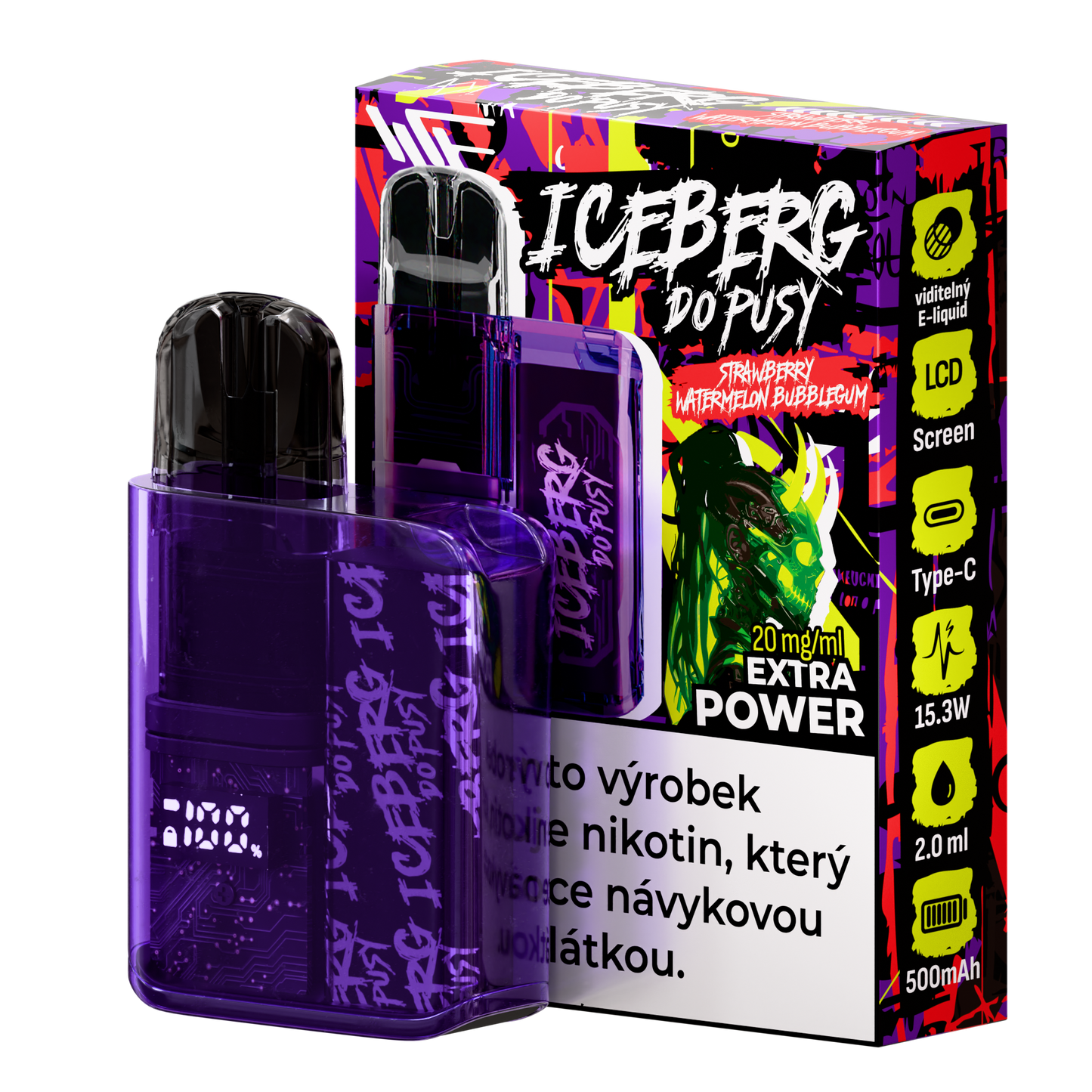 Lifestyle shot of vibrant purple bubblegum product featuring unique packaging and green accents.
