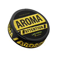 Detail close-up of the AromaKing can showcasing bold black and yellow circular design on a transparent background.