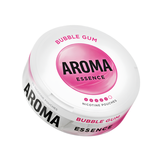 Detail close-up of a round pink and white AromaKing container featuring the logo on a transparent background