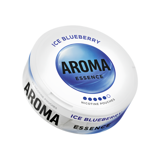 Detail close-up of the Aroma canister showcasing a blue gradient and label text on a white background