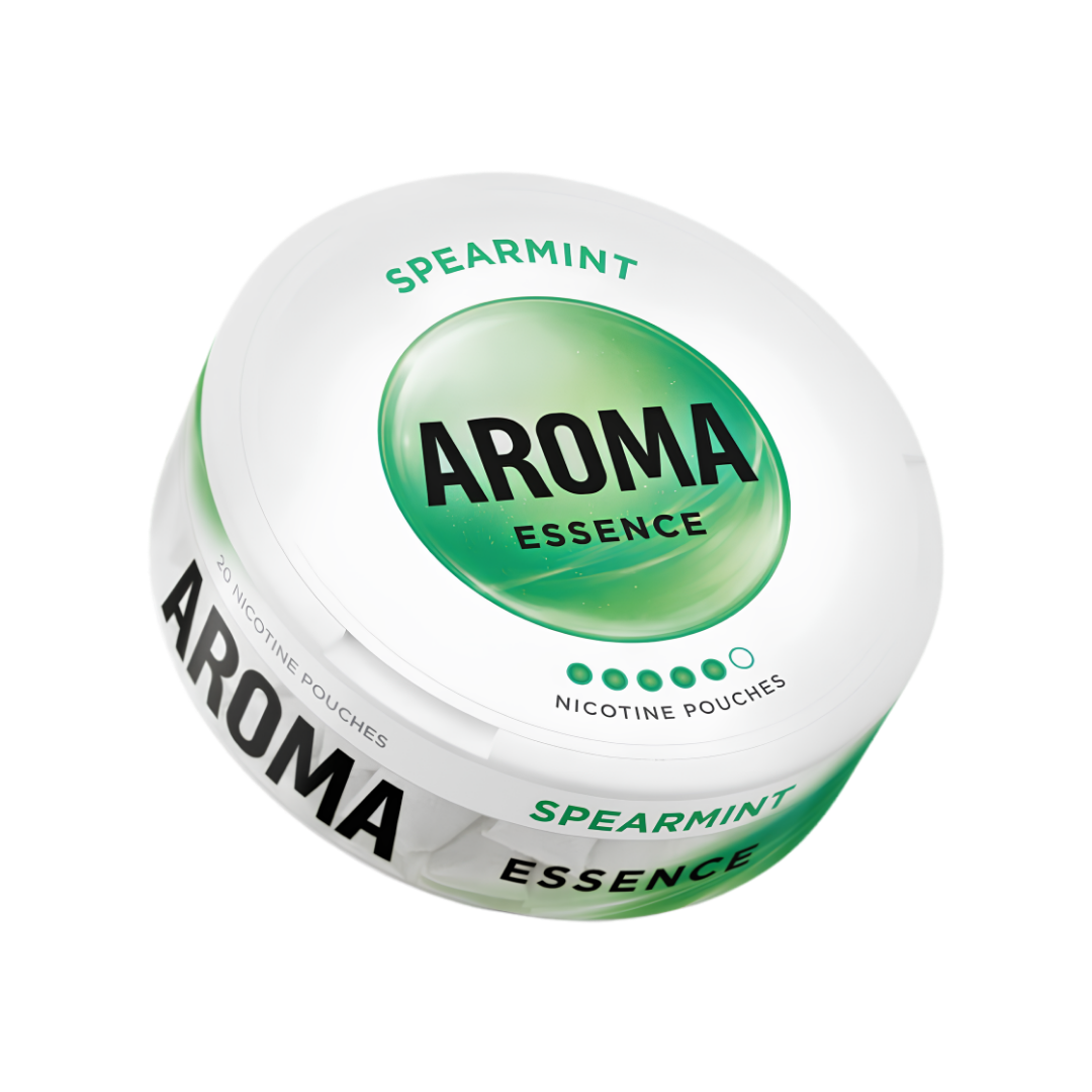 Detail close-up of the round white and green AromaKing can with label text and screw top.