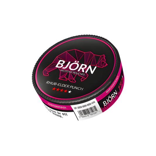 Detail close-up of the circular can featuring black and pink graphic design and label text on a white background.