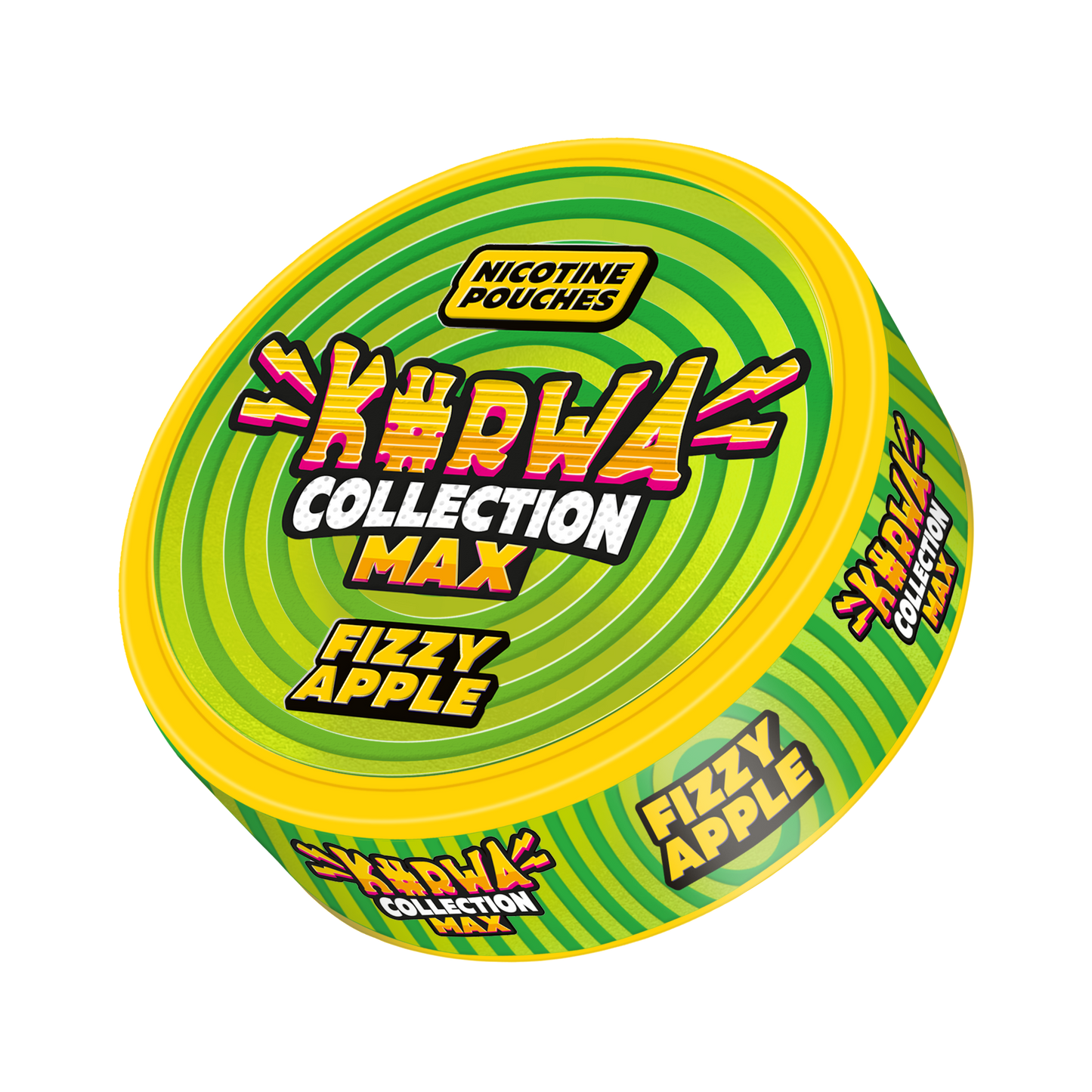 Front view of the circular green and yellow snus can featuring bold graphics and flavor label.