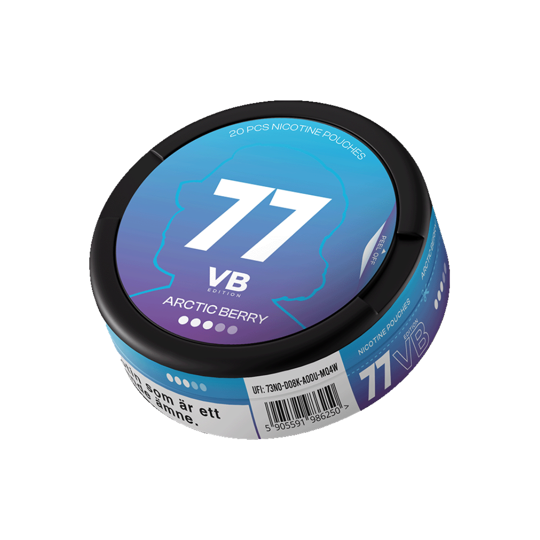 Detail close-up of the circular container featuring a blue and purple label with number 77 and a black lid on a white back…
