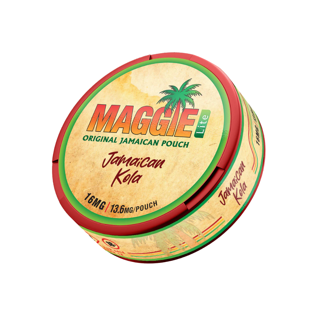 Front view of the round tin featuring tropical design in yellow, red, and green colors.