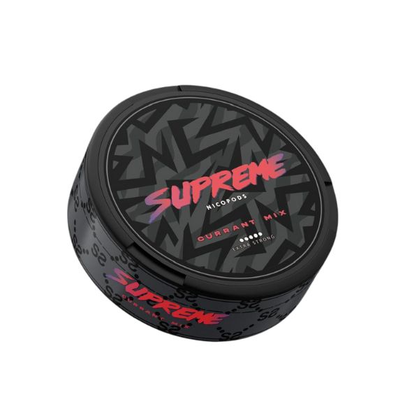 Detail close-up of a black circular container featuring a red logo and textured surface on a white background