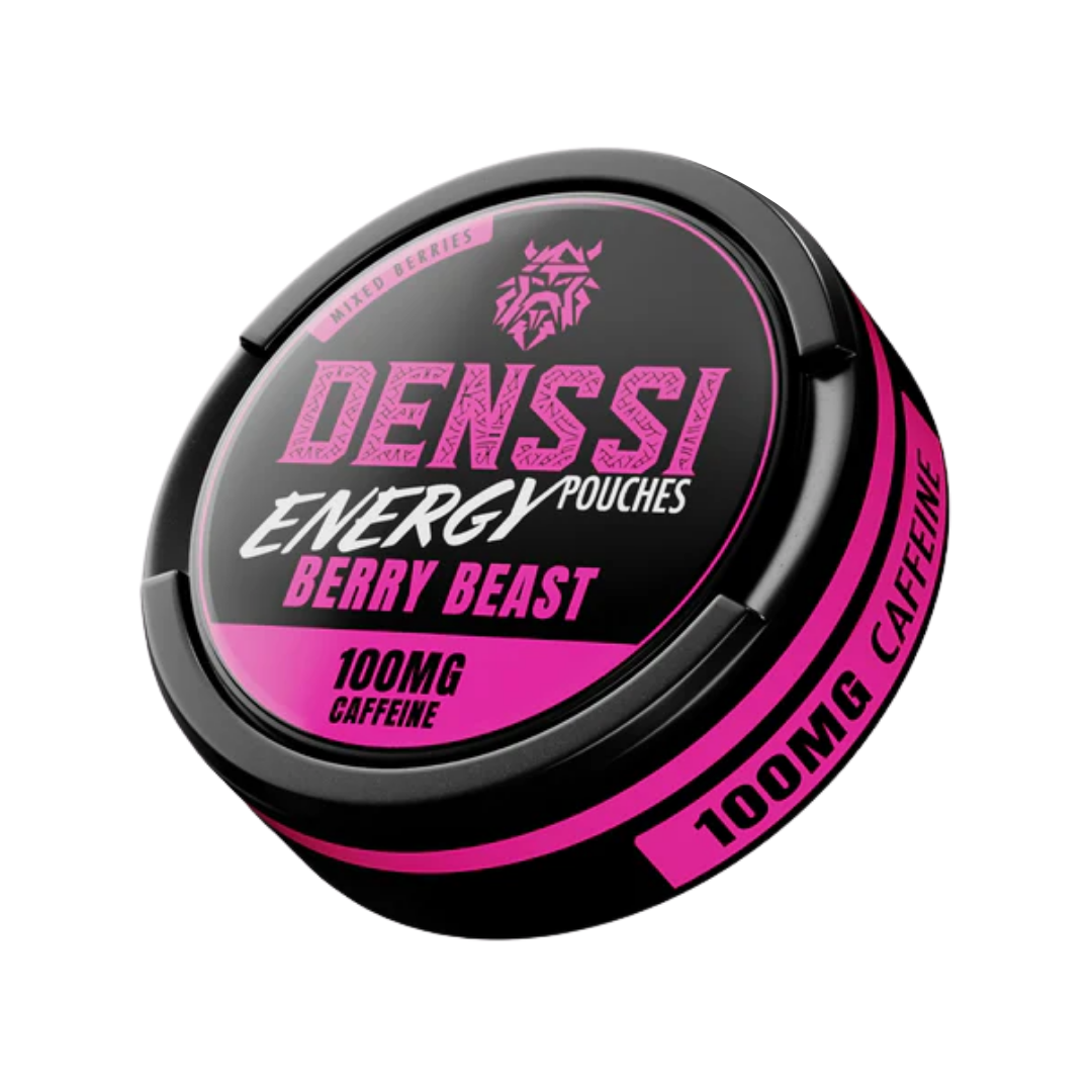 Detail close-up of the round black and pink container featuring a logo label and screw top