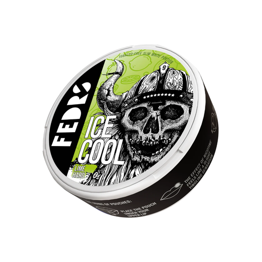 Detail close-up of the black and green circular can featuring a skull design and screw top.