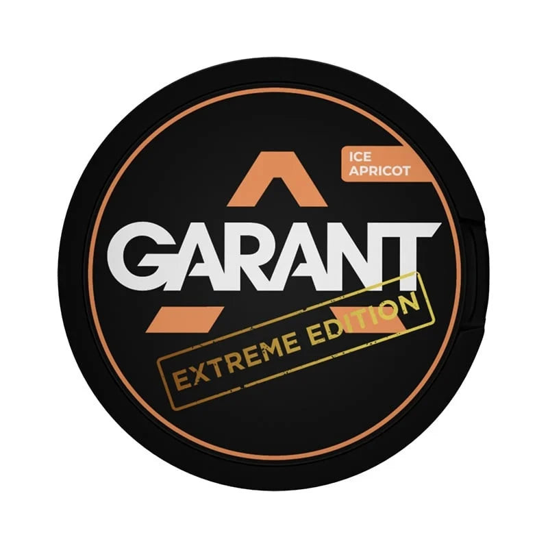 Close-up of Garant Extreme Ice Apricot packaging featuring logo design in black, orange, and white colors.