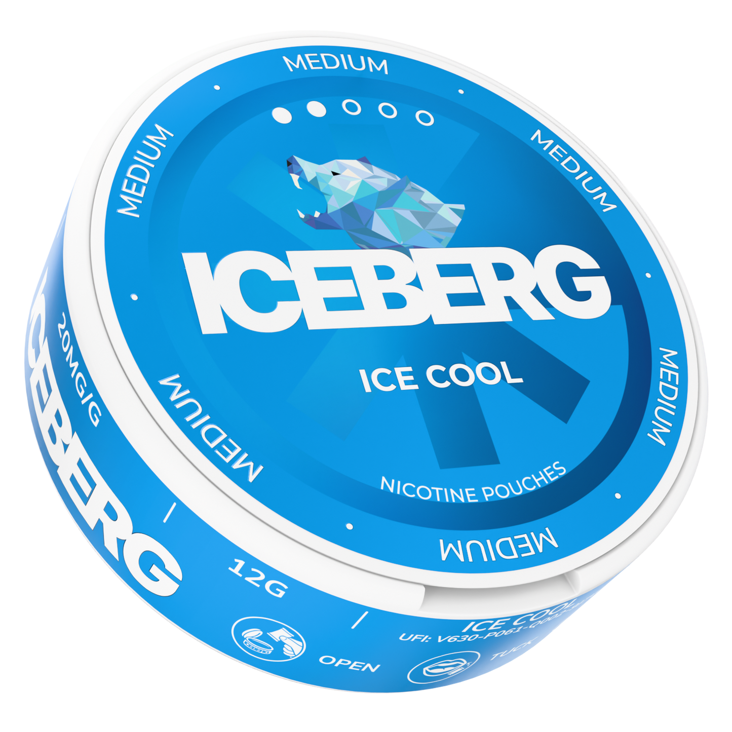 Front view of the blue and white snus can showcasing bold text and ice cool flavor.