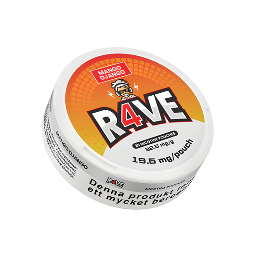 Detail close-up of the round orange and white snus can featuring a bold logo and flavor label