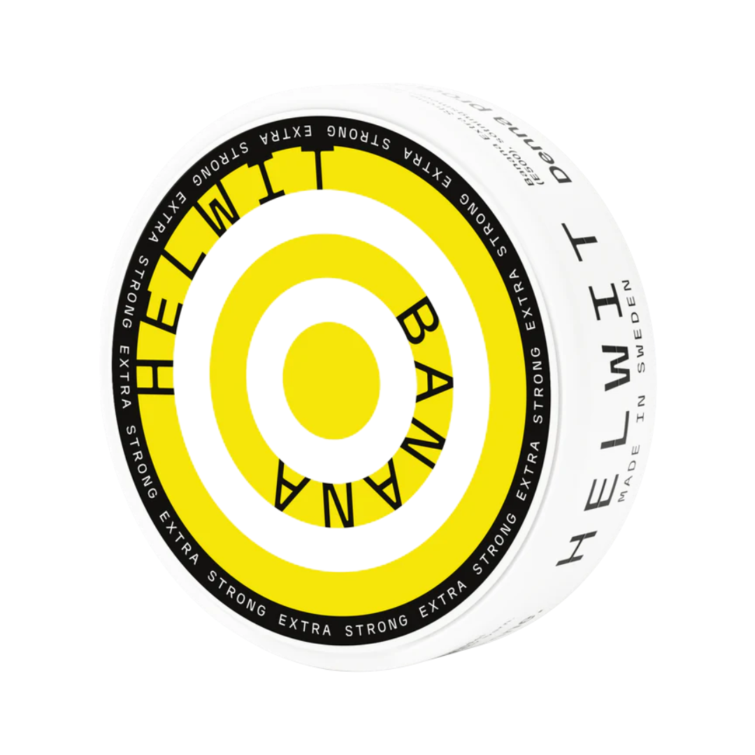 Circular yellow target disc featuring black text, showcasing Helwit Banana XS on a transparent background
