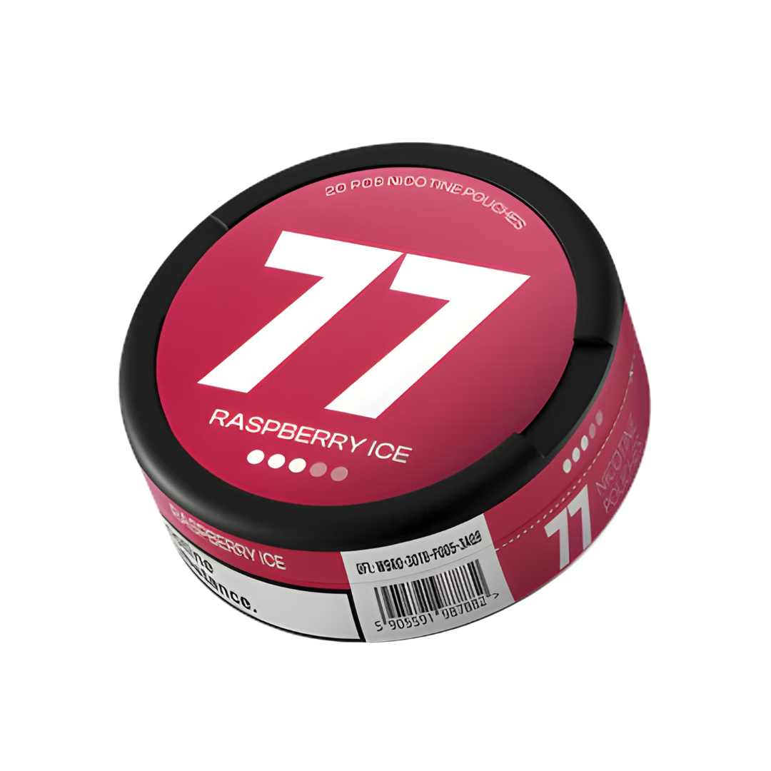 Detail close-up of the red container featuring a large number 77, with a circular shape and label on the side.