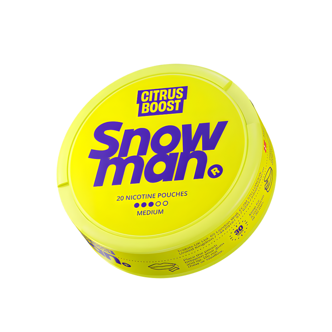 Detail close-up of the yellow container with round shape and label text on a white background