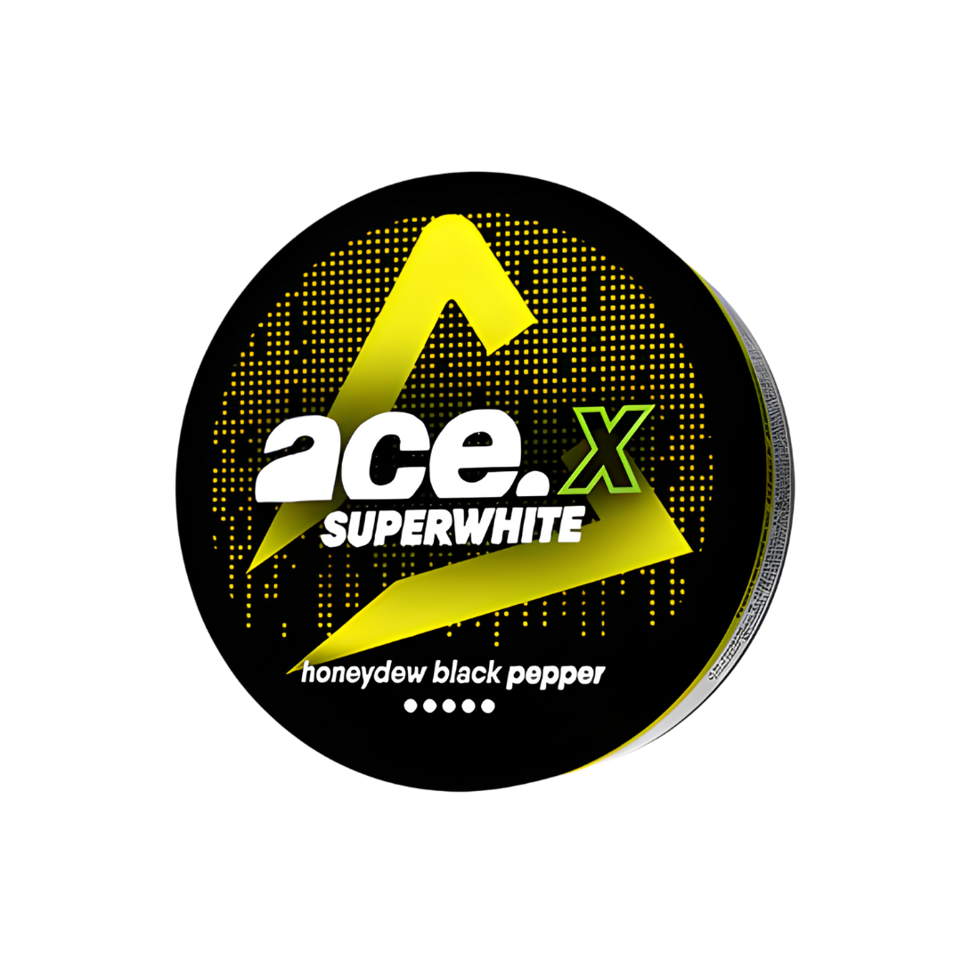 Circular product label featuring black, yellow, and white colors with logo and text on a transparent background