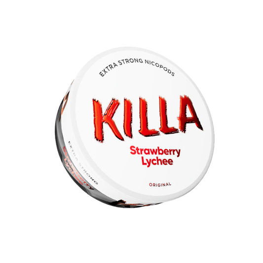 Detail close-up of a round container with strawberry flavor label, featuring red and white colors on a transparent backgro…