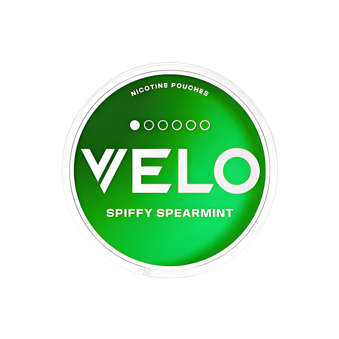 Green circular label featuring Velo logo and spearmint description on a transparent background