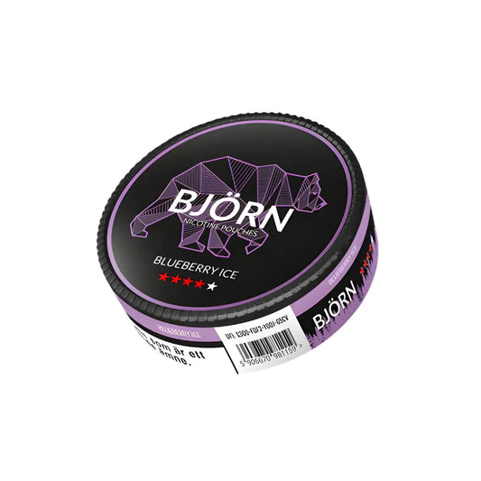 Side view of a round black and purple snus can featuring graphic design and label text on a white background.