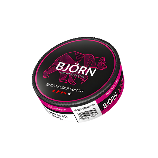 Round black and pink snus can featuring a logo design, shown from the front on a white background.