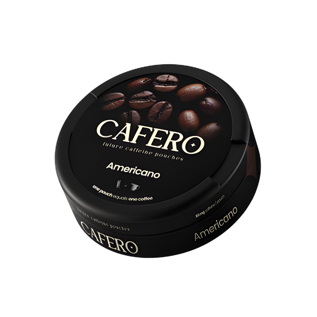 Front view of a black coffee canister with a coffee beans design and label text on a white background.