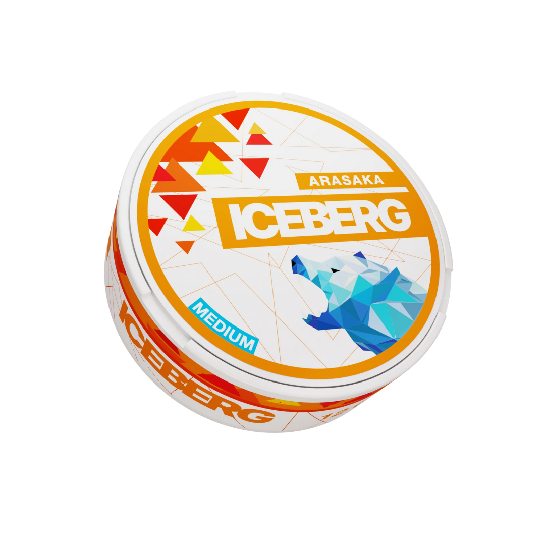 Front view of a circular white and orange container featuring a polar bear graphic and triangular patterns.