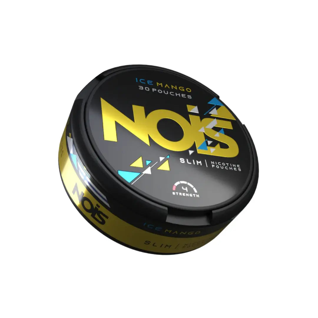 Side view of the Nois can in black and yellow with graphic design elements.