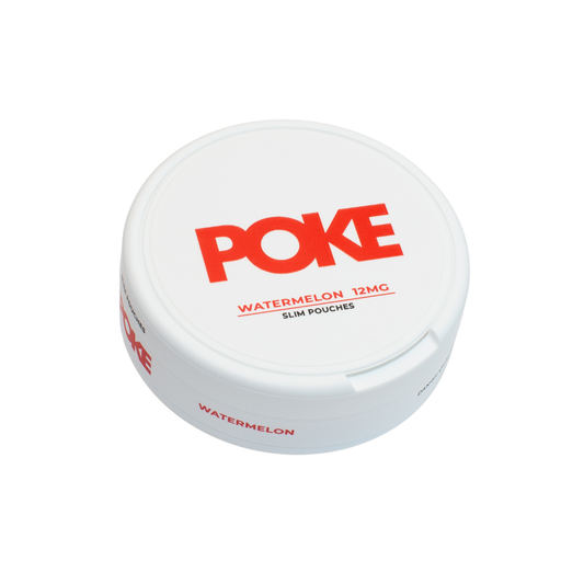 Detail close-up of a round, white container with red label text and screw top on a white background.