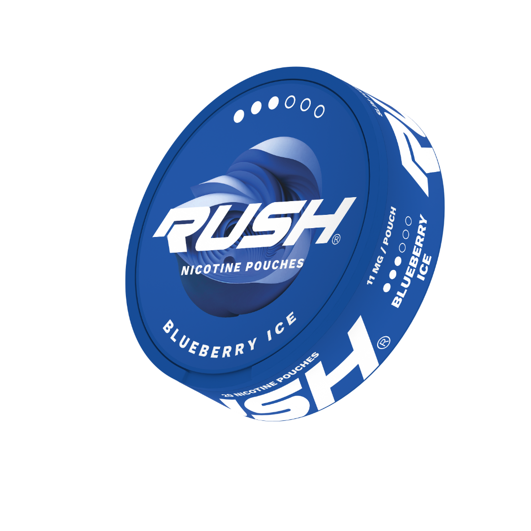 Front view of the blueberry ice product in a round container featuring branding text on a white background