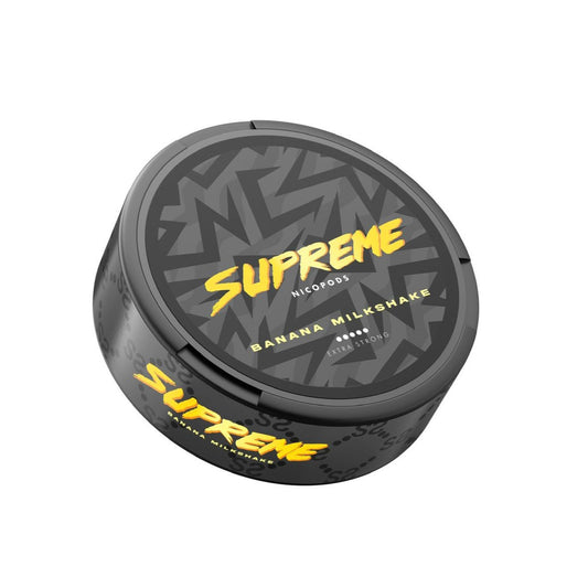 Detail close-up of the black container with a textured lid, featuring yellow branding on a white background