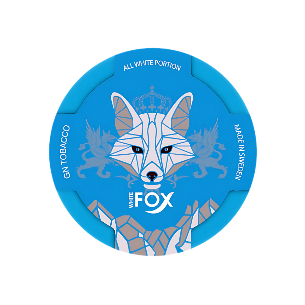 Detailed illustration of a blue and white fox with ornate elements and a crown on a transparent background