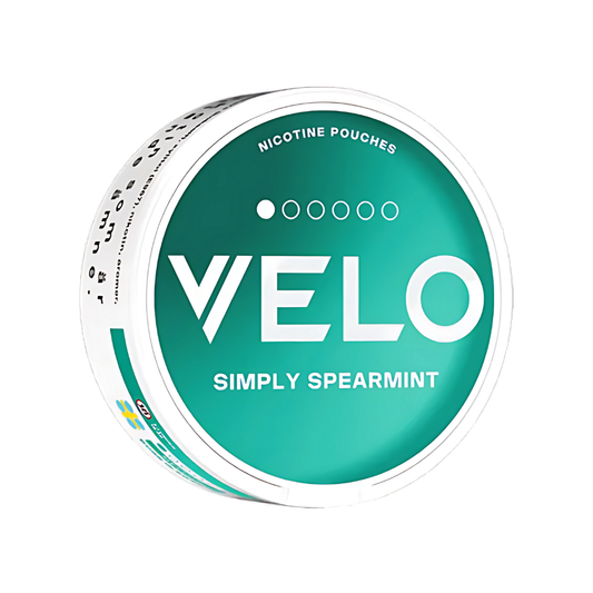 Front view of the teal and white VELO can featuring a simple design and brand logo.