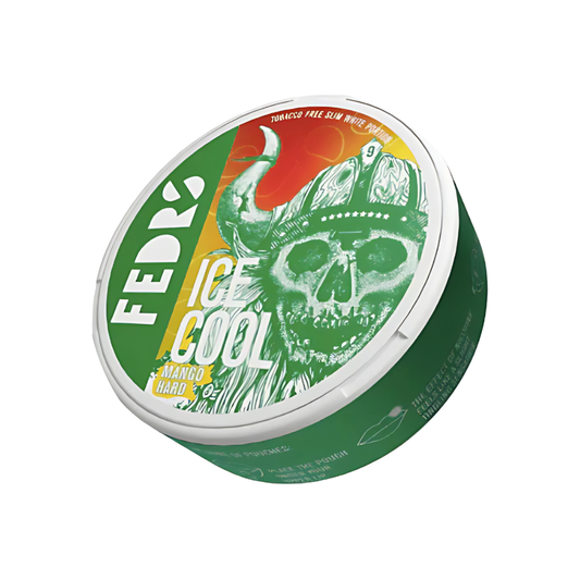 Front view of the green can featuring a skull design and viking motif, with red and white accents.