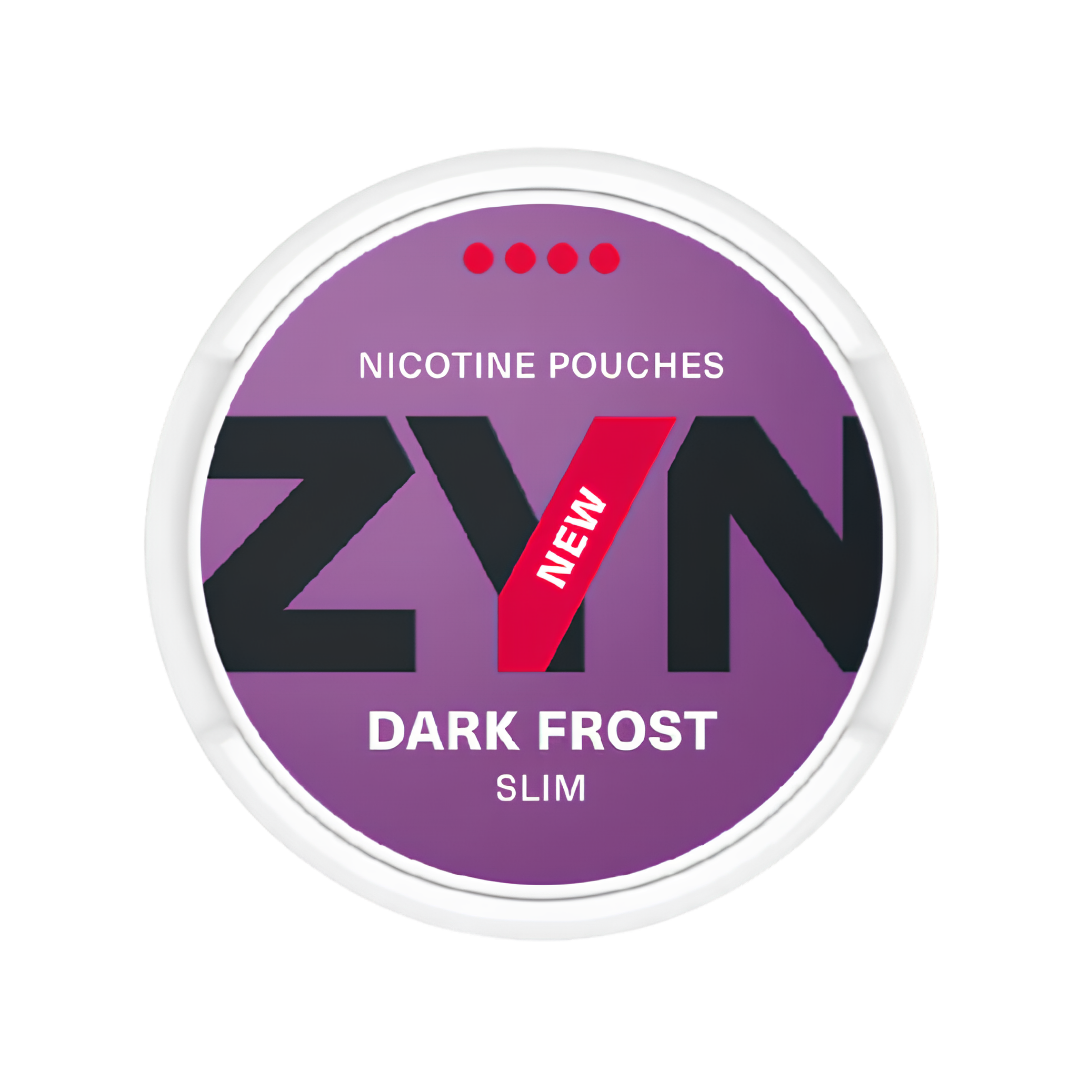 Detail close-up of ZYN nicotine pouch in a round container featuring bold logo and purple flavor label on a white background.