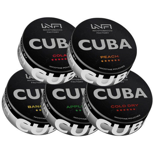 Front view of Cuba Black fragrance cans in a variety pack, showcasing bold colors and different scents.