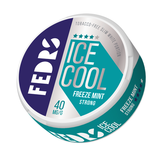 Front view of the teal and purple Freeze Mint Strong can featuring ice cool branding on a transparent background