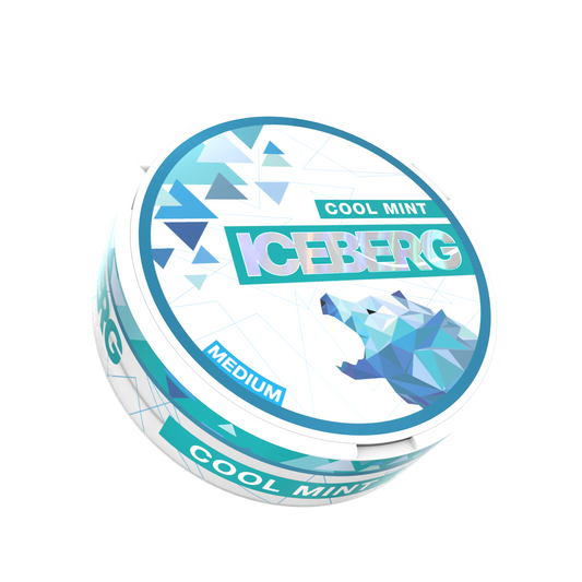 Front view of a circular mint container featuring a polar bear graphic in blue and turquoise colors.