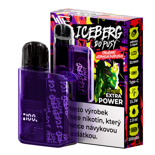 Lifestyle shot of vibrant purple bubblegum product featuring unique packaging and green accents.